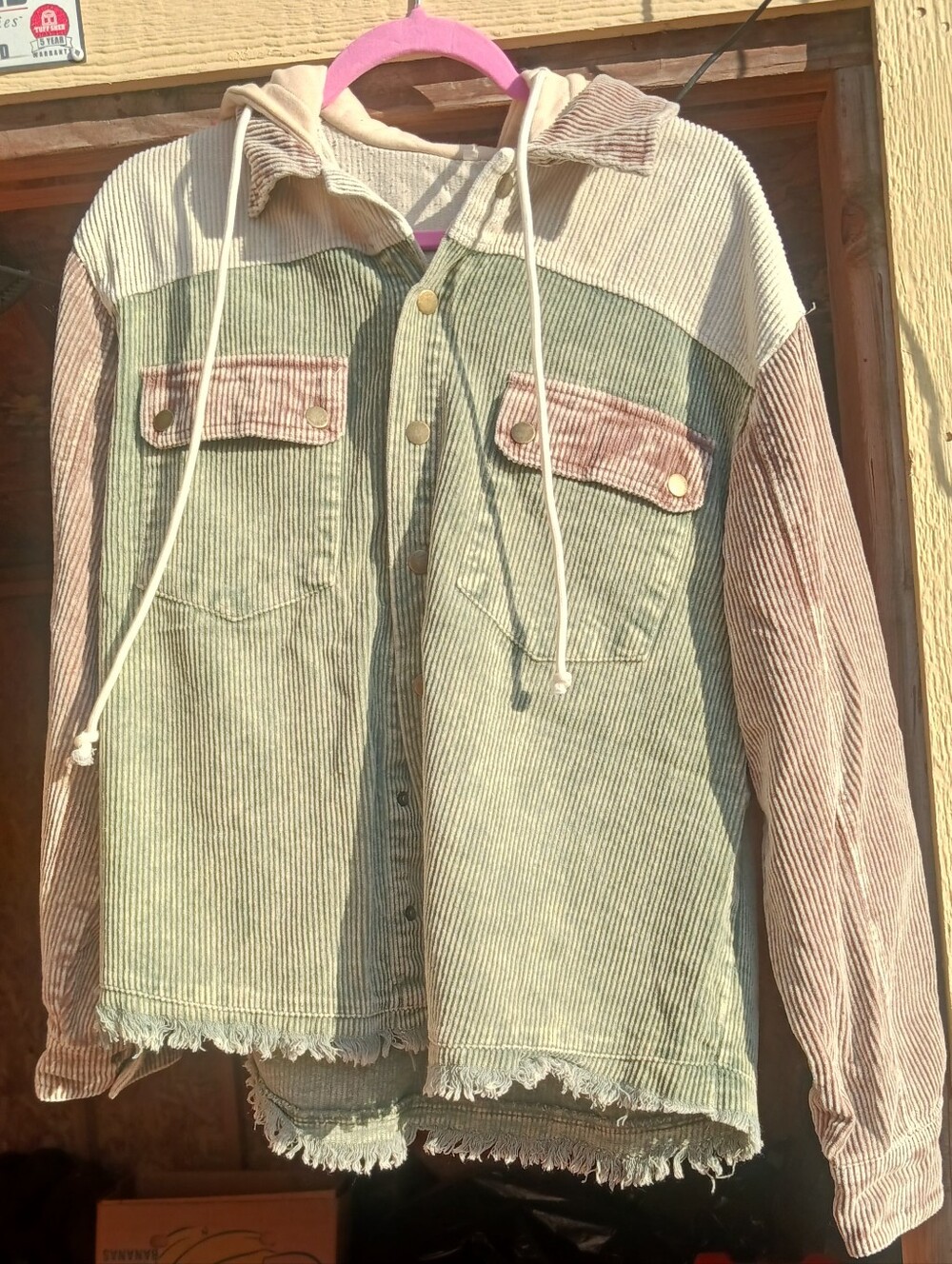 Kids Corduroy Colorblock Jacket - Green & Pink